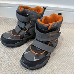 Kids' Gray and Orange Waterproof Snow Boots with Easy Hook-and-Loop Straps